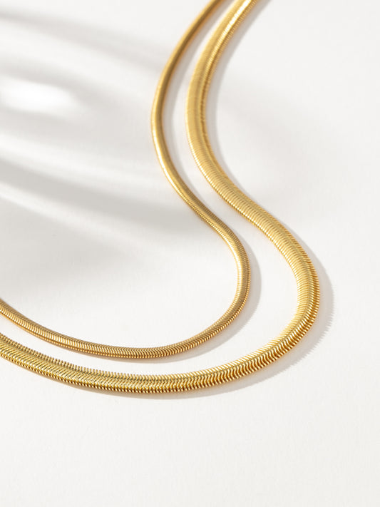 Layered Flat Snake Chain Necklace | Gold | Product Detail Image | Uncommon James