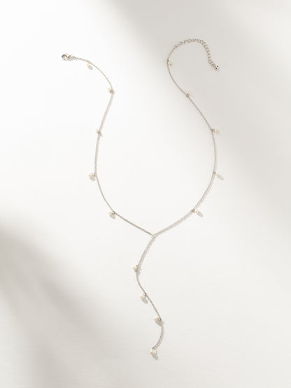 ["Pearl Lariat Necklace ", " Silver ", " Product Image ", " Uncommon James"]