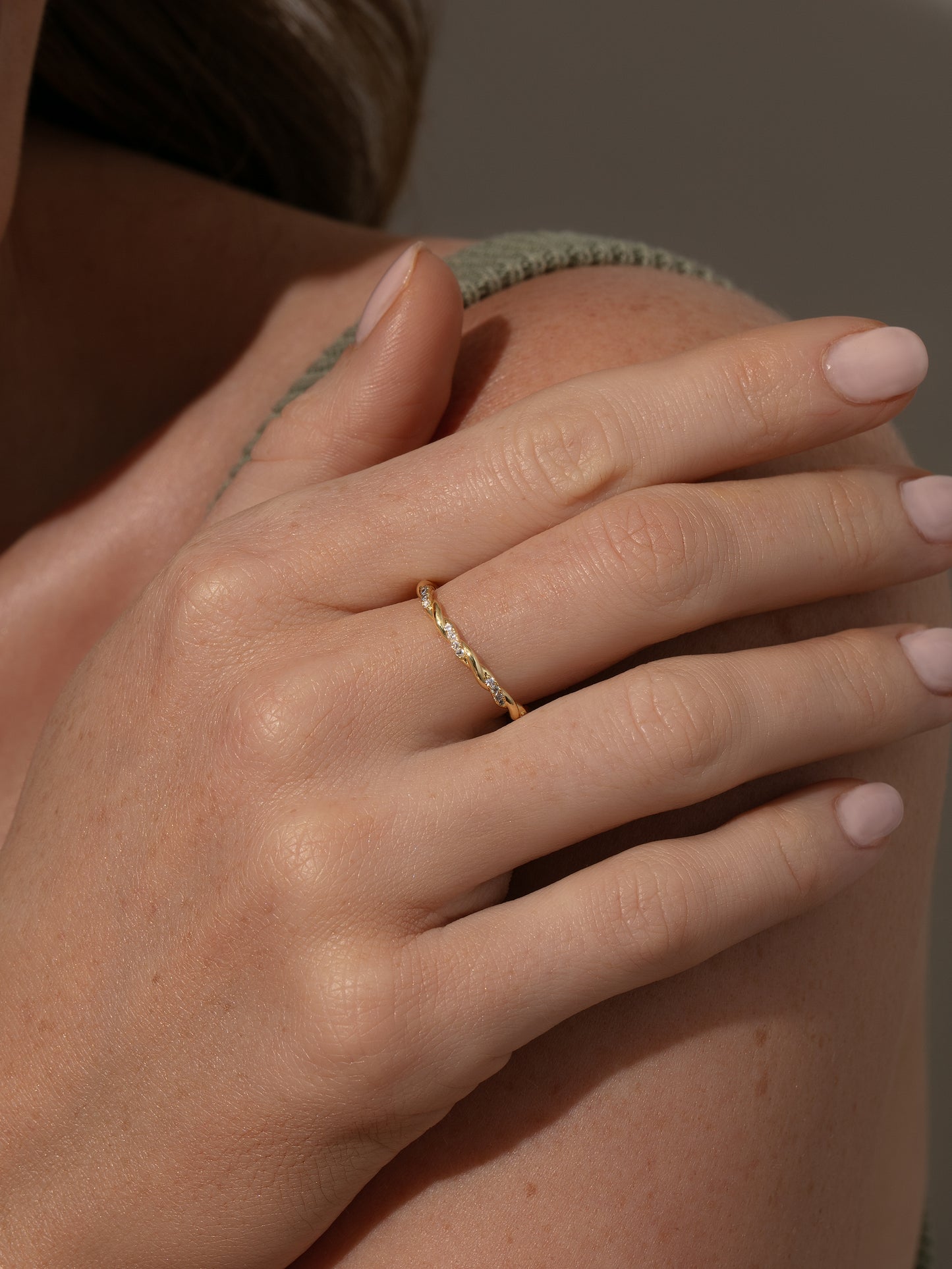 Dainty Twist Ring | Gold | Model Image | Uncommon James