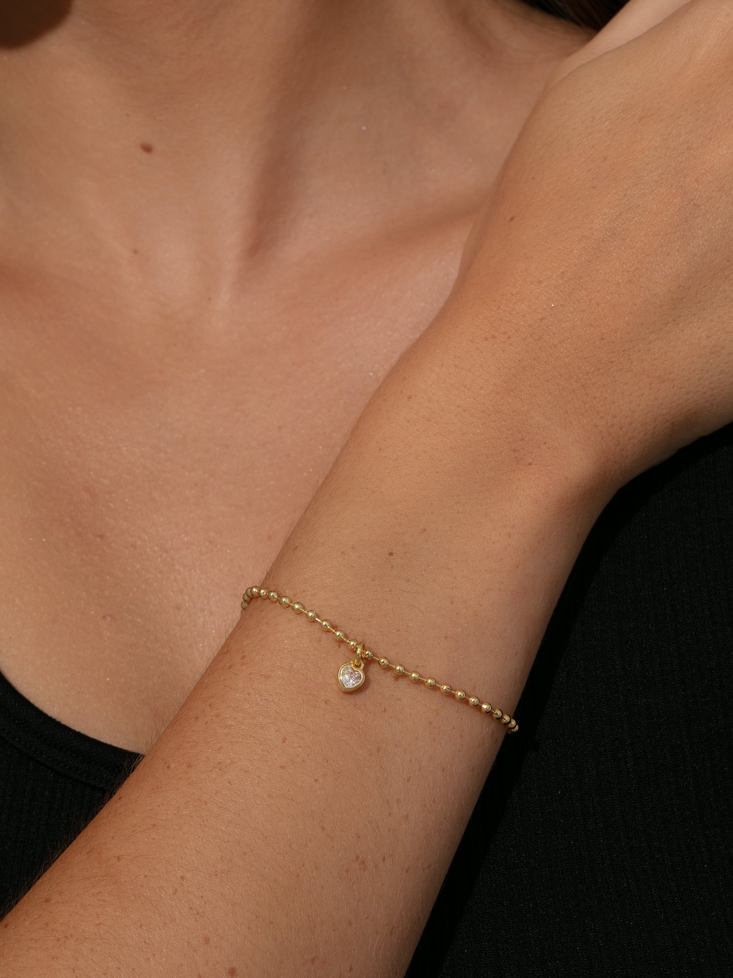 Crystal Heart Bracelet | Gold | Model Image | Uncommon James