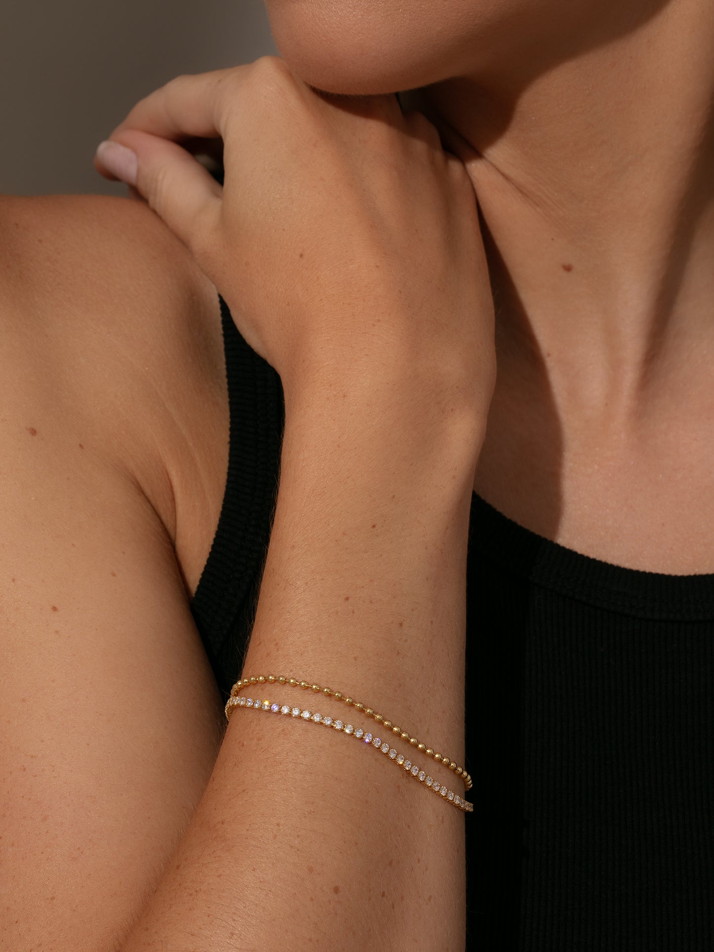 Happy Hour Layered Tennis Bracelet | Gold | Model Image | Uncommon James 