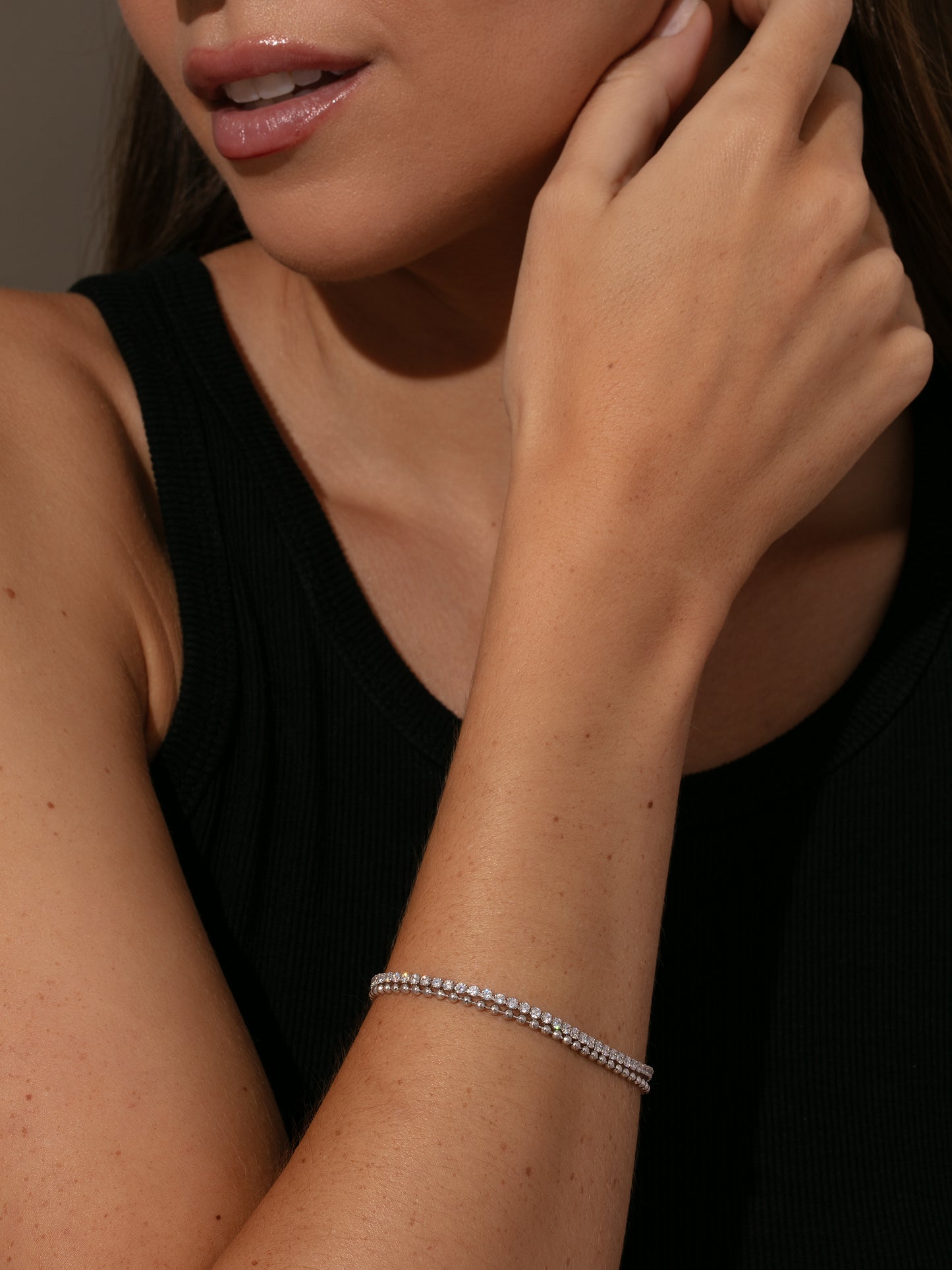 Happy Hour Layered Tennis Bracelet | Silver | Model Image | Uncommon James 