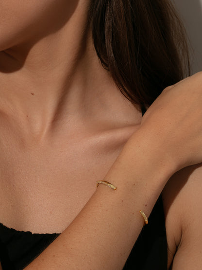 ["Modern Woman Pavé Bracelet ", " GOLD ", " Model Image ", " Uncommon James"]