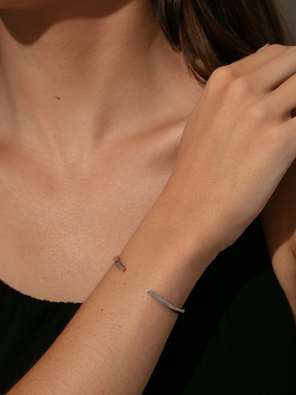 ["Modern Woman Pavé Bracelet ", " SILVER ", " Model Image ", " Uncommon James"]