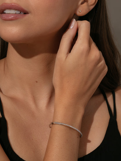 ["Modern Woman Pavé Bracelet ", " SILVER ", " Model Image ", " Uncommon James"]