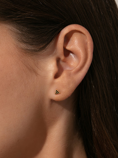 ["Black Beauty Triangle Stud Earrings ", " Model Image ", " Uncommon James"]