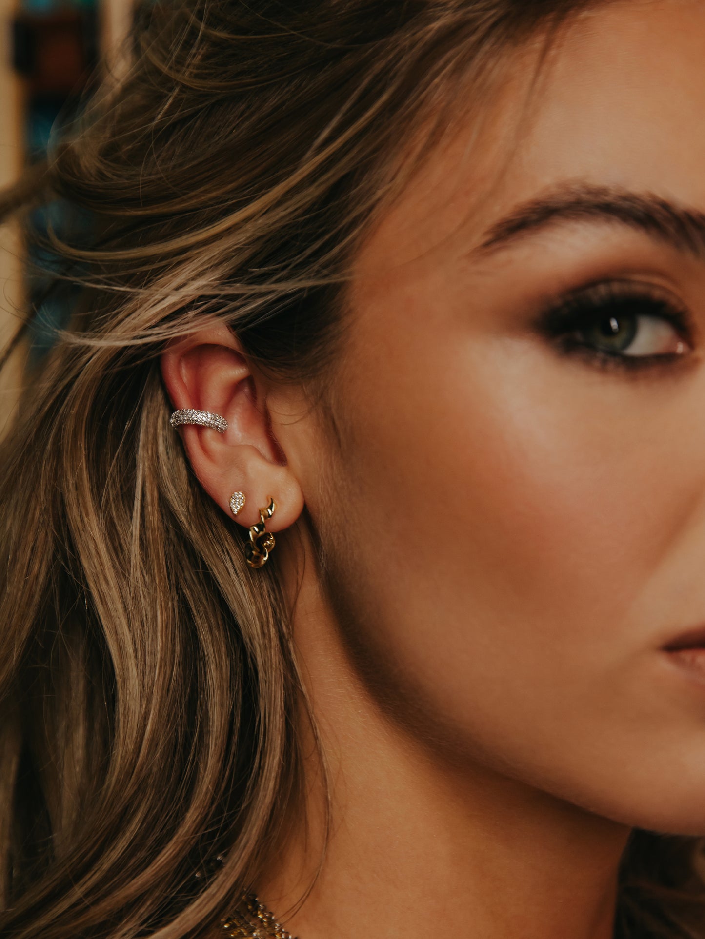 Wishful Pavé Stud Earrings | Gold | Campaign Image | Uncommon James