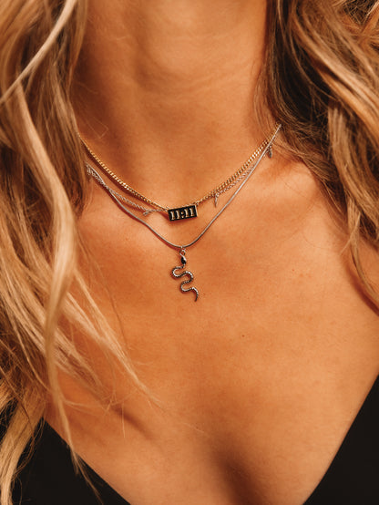 ["11:11 Pendant Necklace ", " Model Image ", " Uncommon James"]