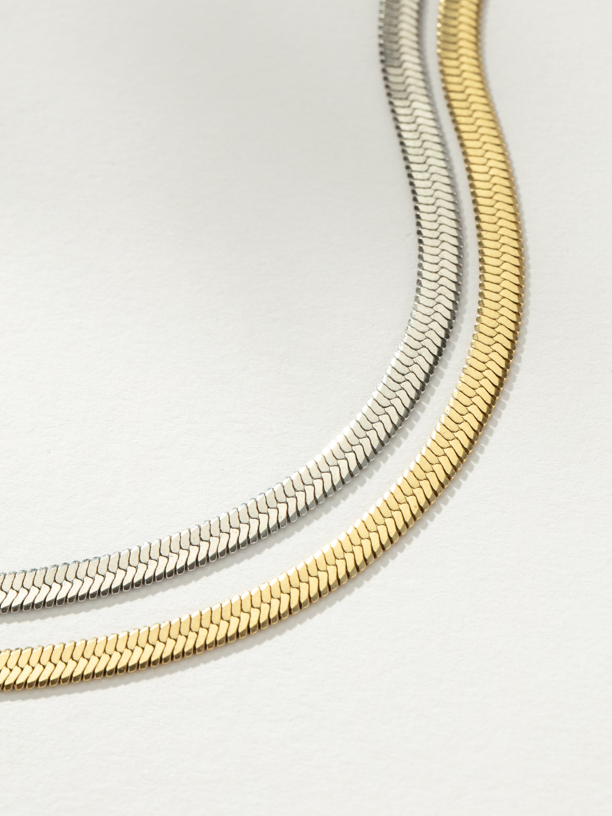 Double Layer Herringbone Chain Necklace | Mixed Metal | Product Image | Uncommon James