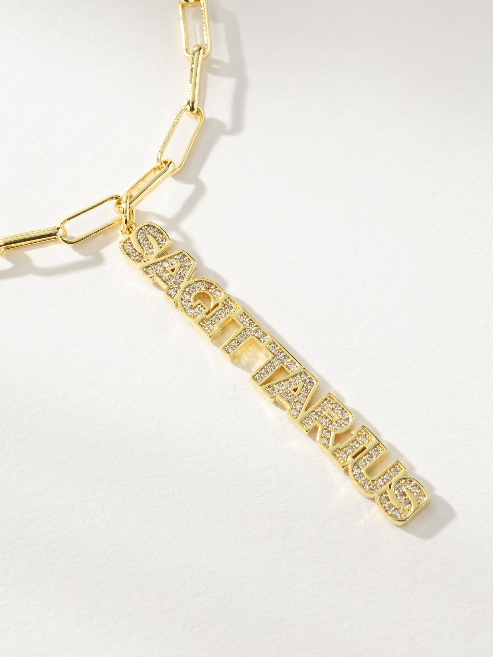 Zodiac Nameplate Pendant Necklace | Gold Sagittarius | Product Image | Uncommon James