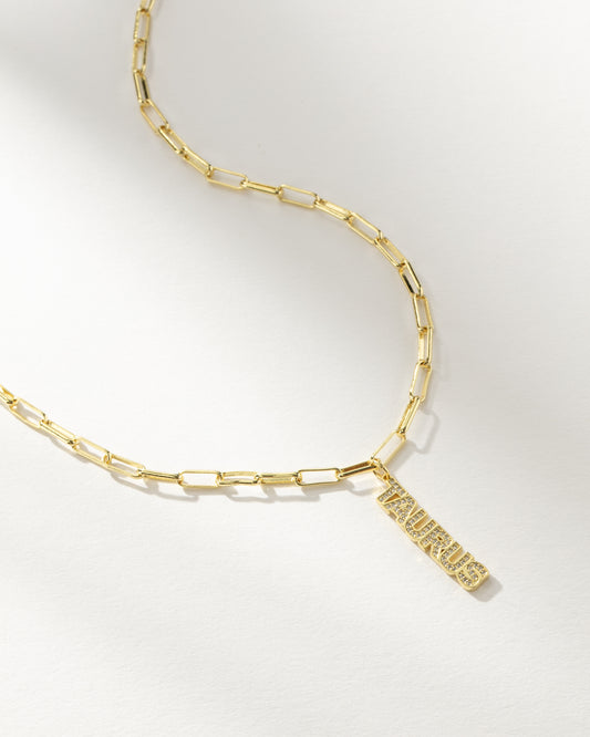 Zodiac Nameplate Pendant Necklace | Gold Taurus | Product Image | Uncommon James