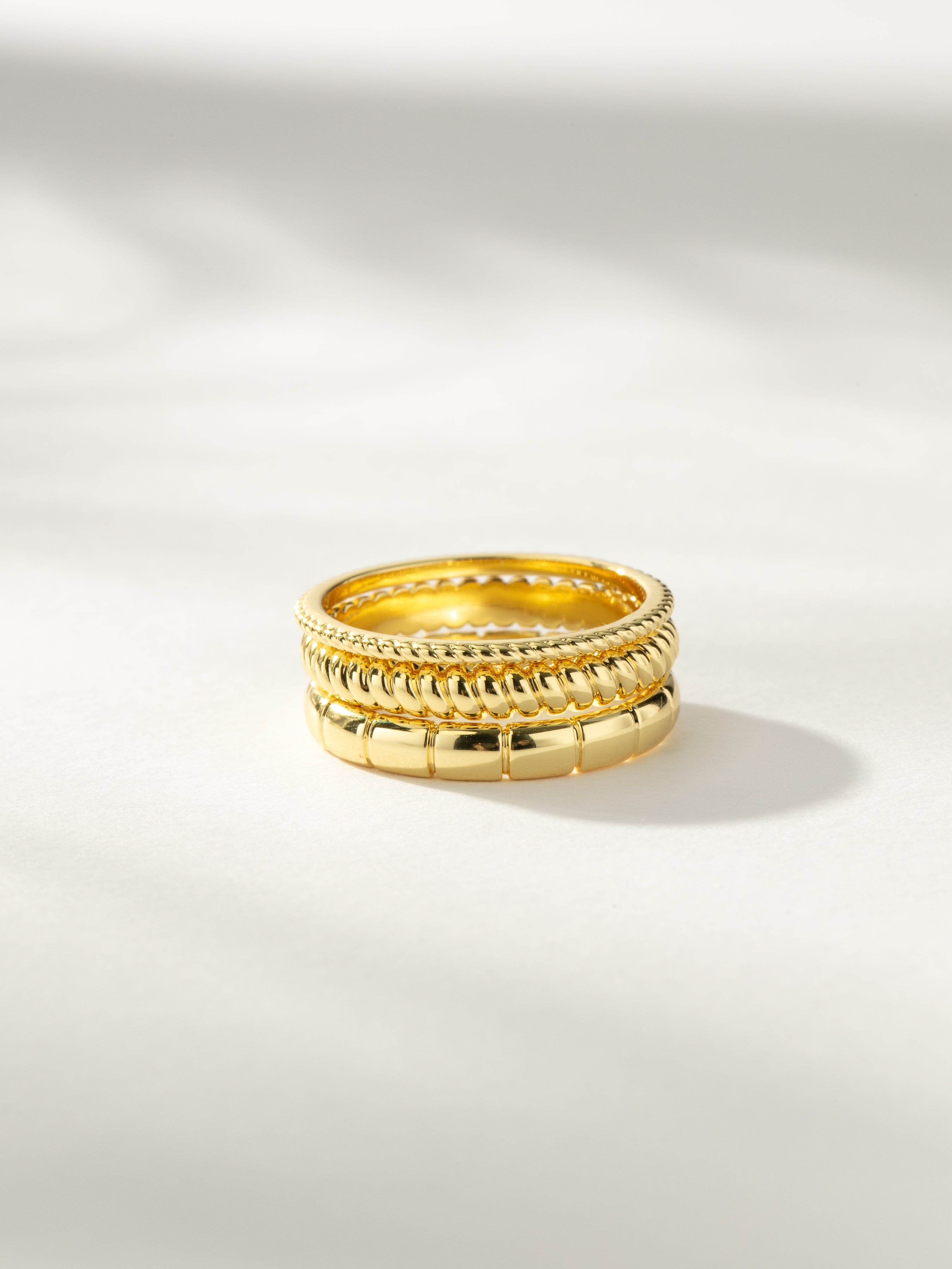 Vortex Textured Ring Stack Set of 3 in Gold | Uncommon James