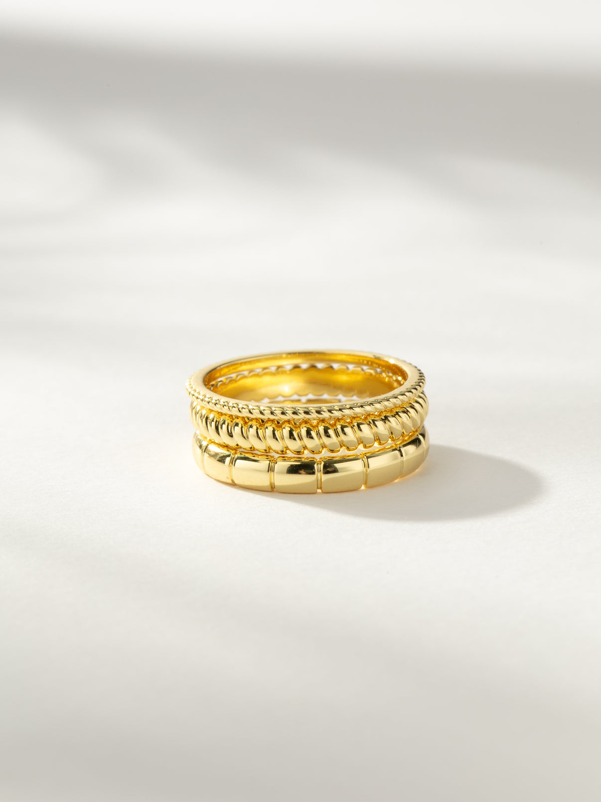 Vortex Textured Ring Stack Set of 3 in Gold | Uncommon James