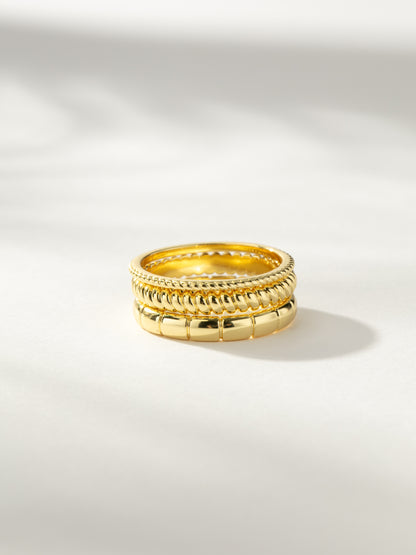 ["Vortex Textured Ring Stack (Set of 3) ", " Gold ", " Product Image ", " Uncommon James"]