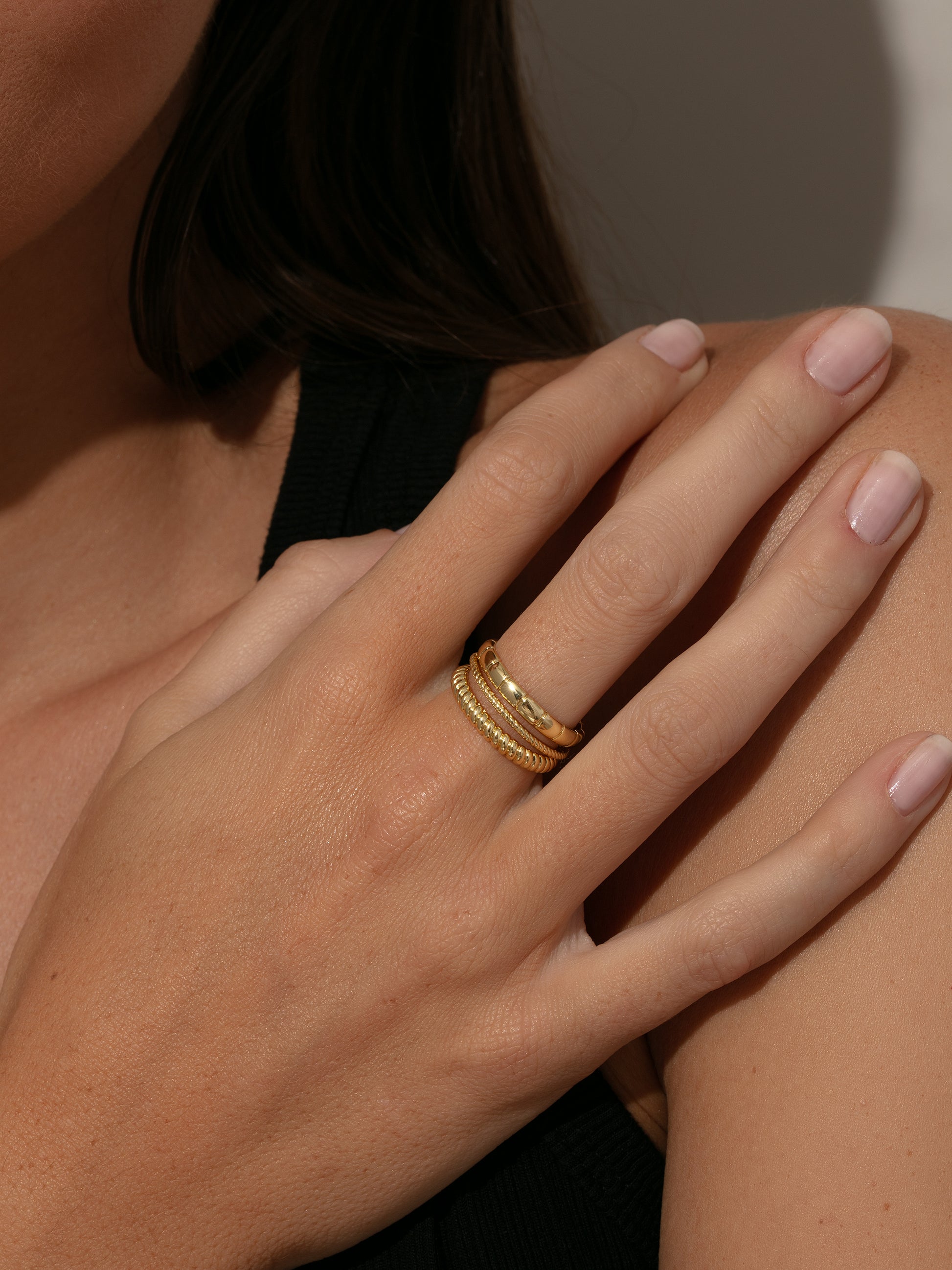 Vortex Textured Ring Stack (Set of 3) | Gold | Model Image | Uncommon James