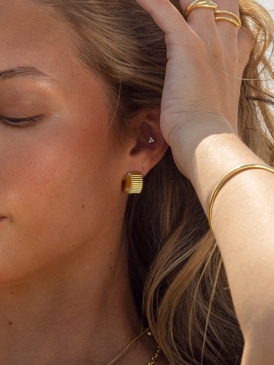 Chunky Ribbed Earrings | Gold | Lifestyle Image | Uncommon James