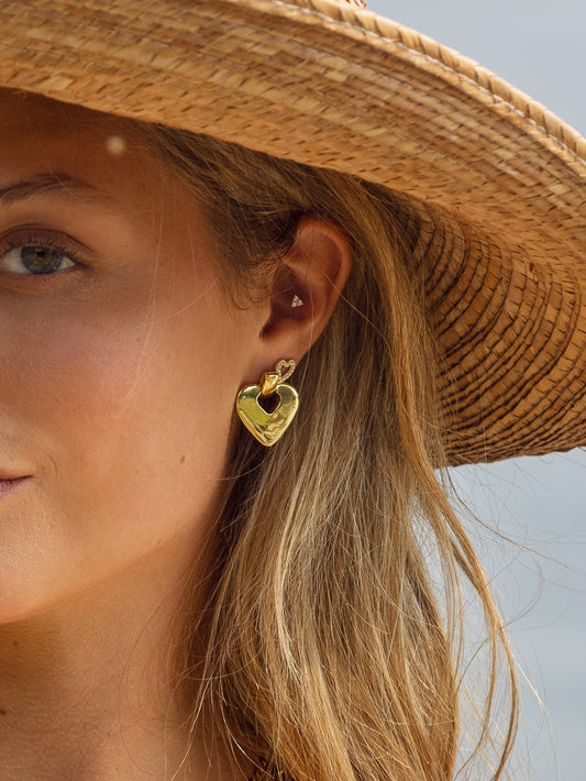 Declaration of Love Heart Earrings | Gold | Lifestyle Image | Uncommon James