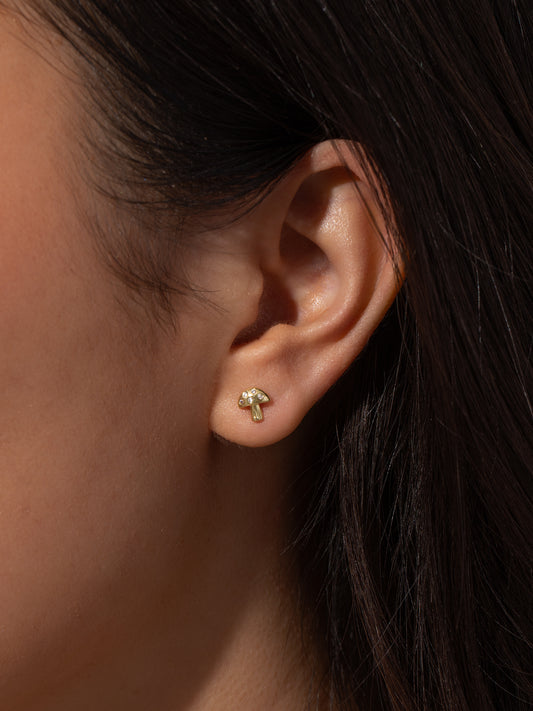 Mushroom Stud Earrings | Gold | Model Image | Uncommon James