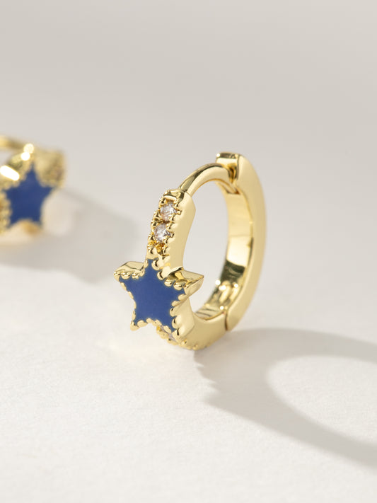 Navy Star Huggie Earrings | Gold | Product Image | Uncommon James