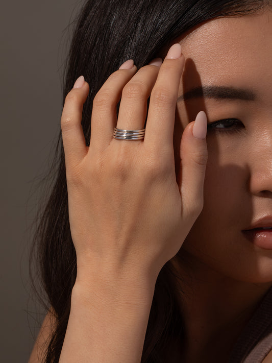 Simple Band Ring Stack (Set of 4) | Silver | Model Image | Uncommon James