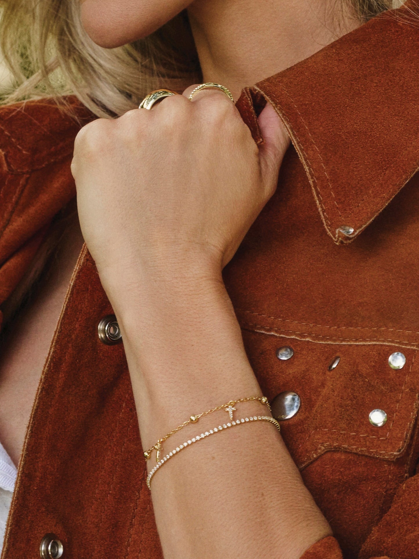 Higher Shine Cross and Chain Bracelet | Gold | Campaign Image | Uncommon James