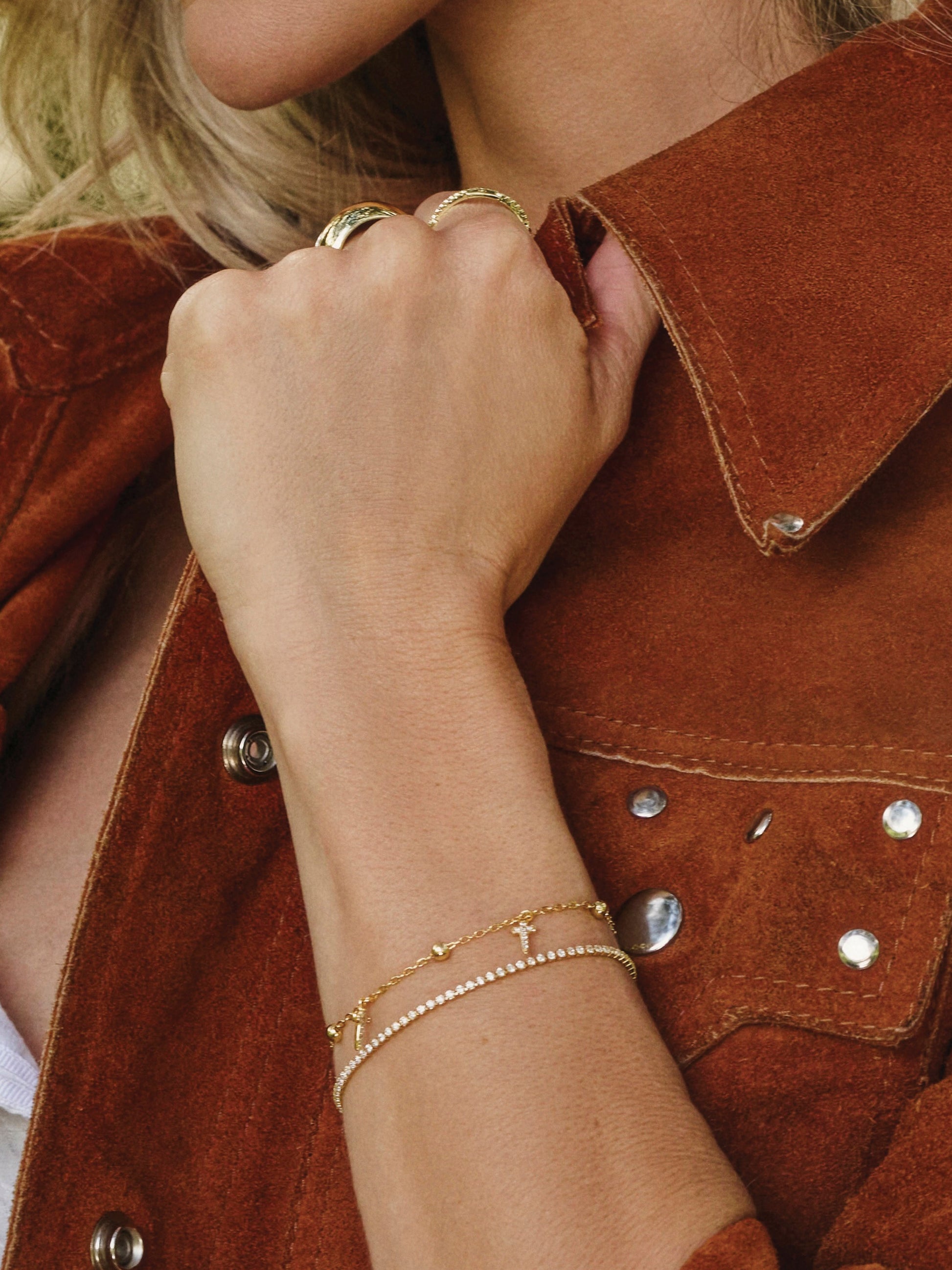 Higher Shine Cross and Chain Bracelet | Gold | Campaign Image | Uncommon James