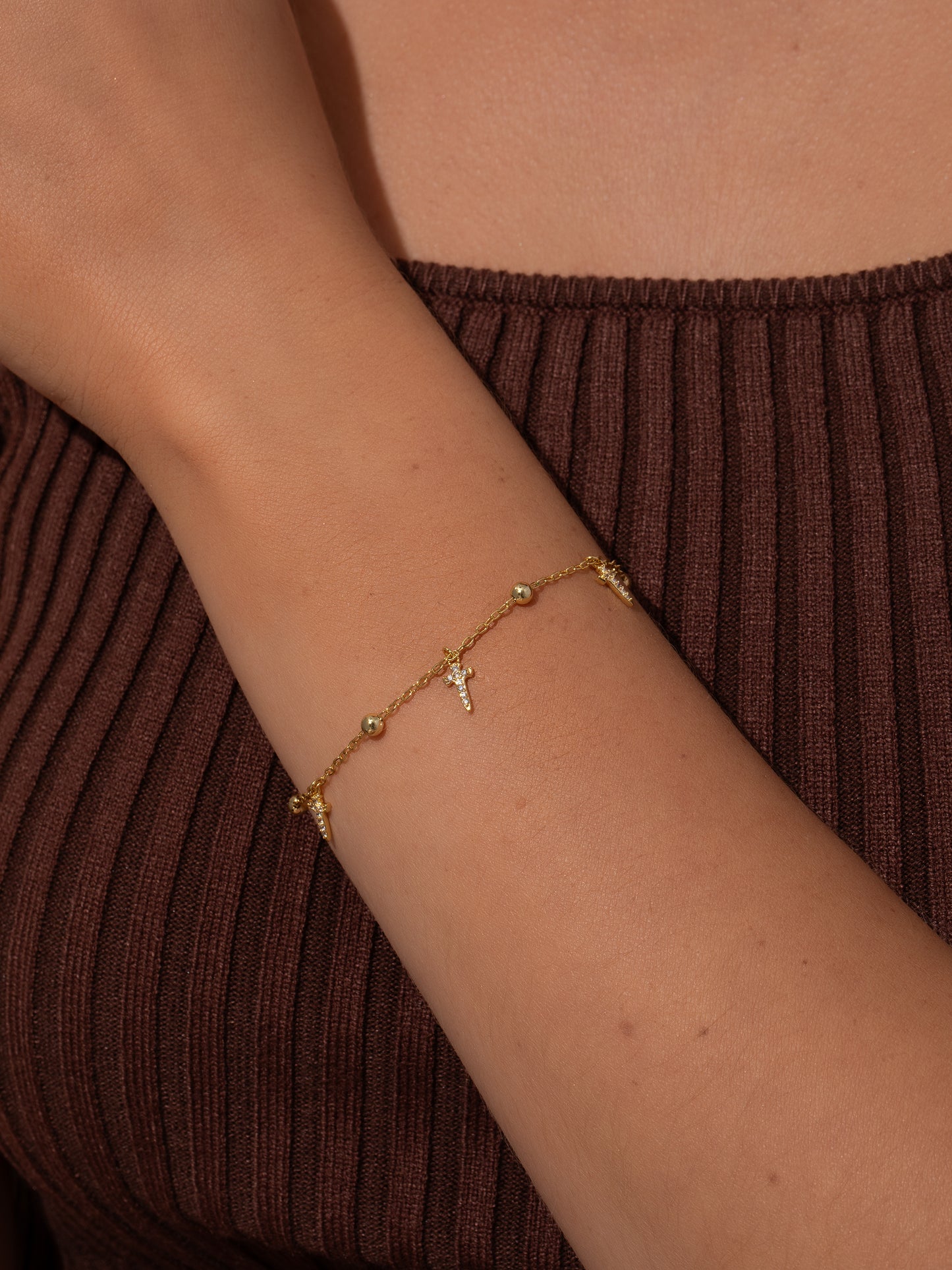 Higher Shine Cross and Chain Bracelet | Gold | Model Image | Uncommon James