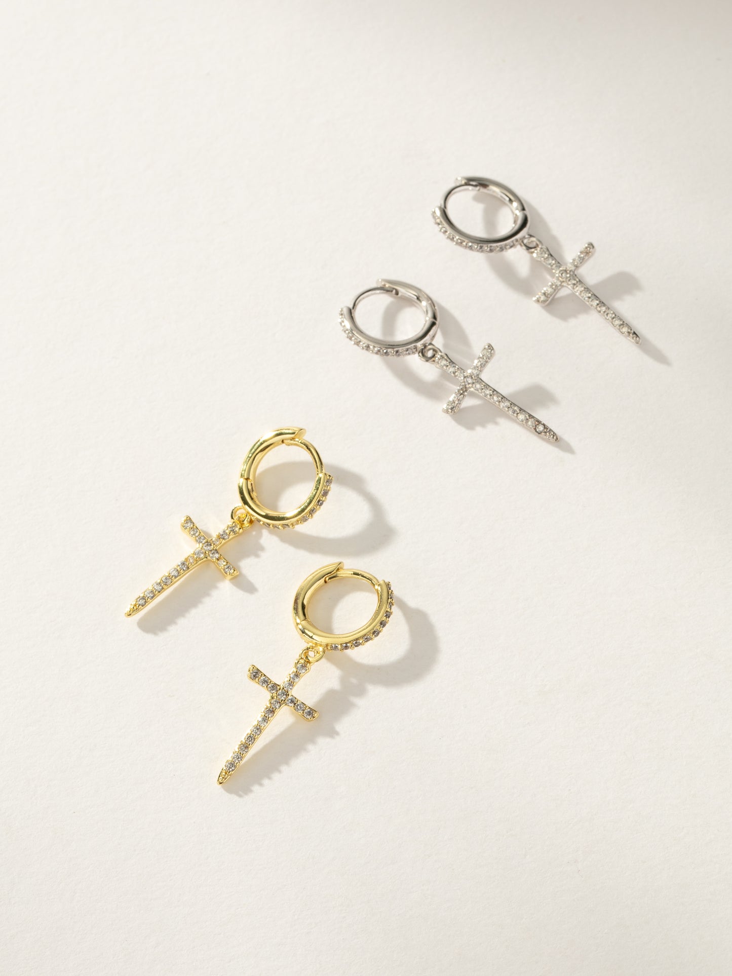 Higher Shine Cross Huggie Earrings | Gold Silver | Group Image | Uncommon James