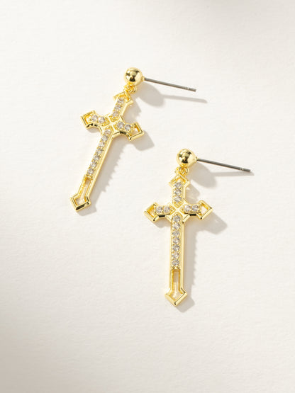 Powerful Statement Cross Earrings | Gold | Product Image | Uncommon James