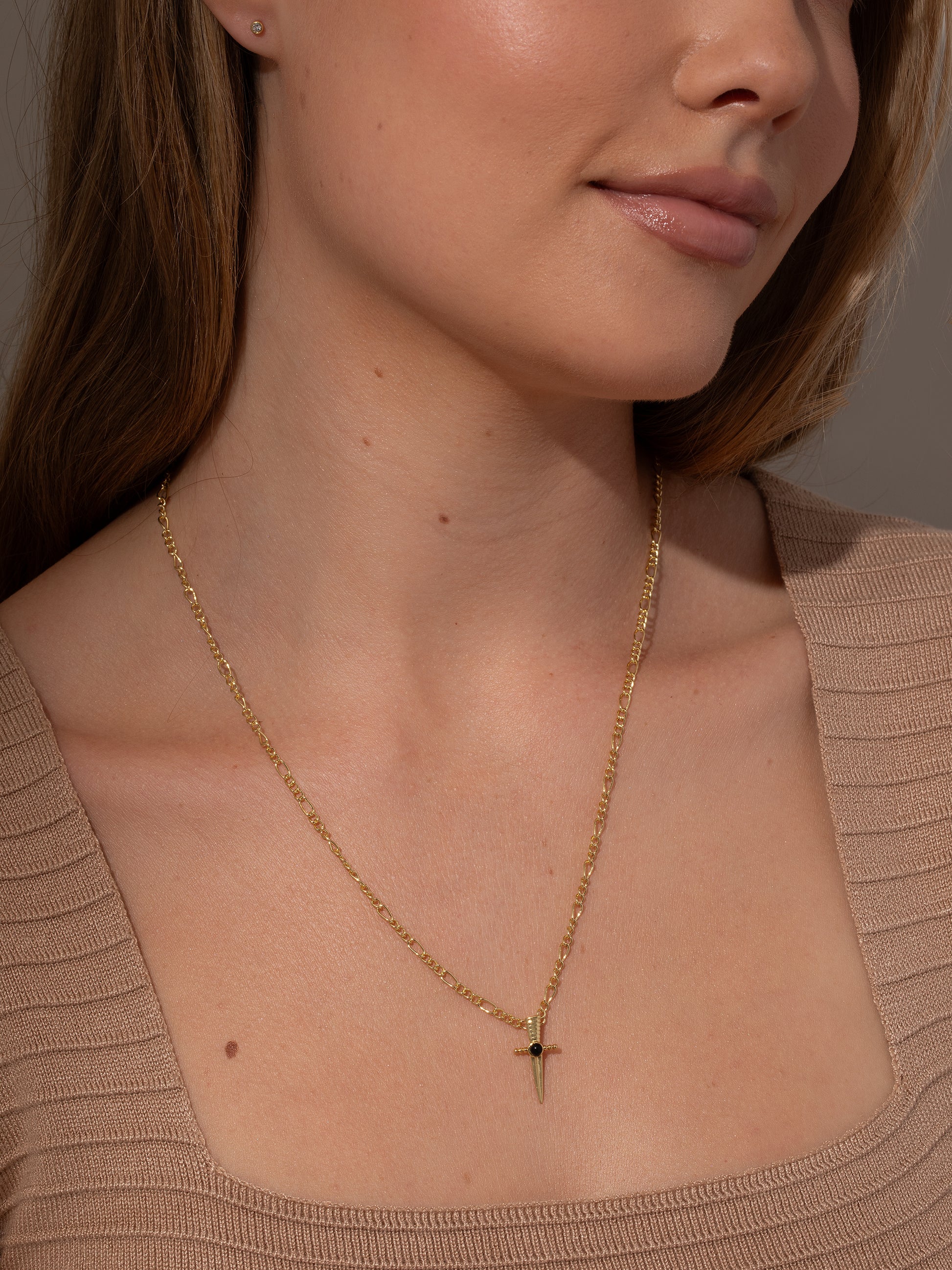 Killer Sword Pendant Necklace | Gold | Model Image | Uncommon James