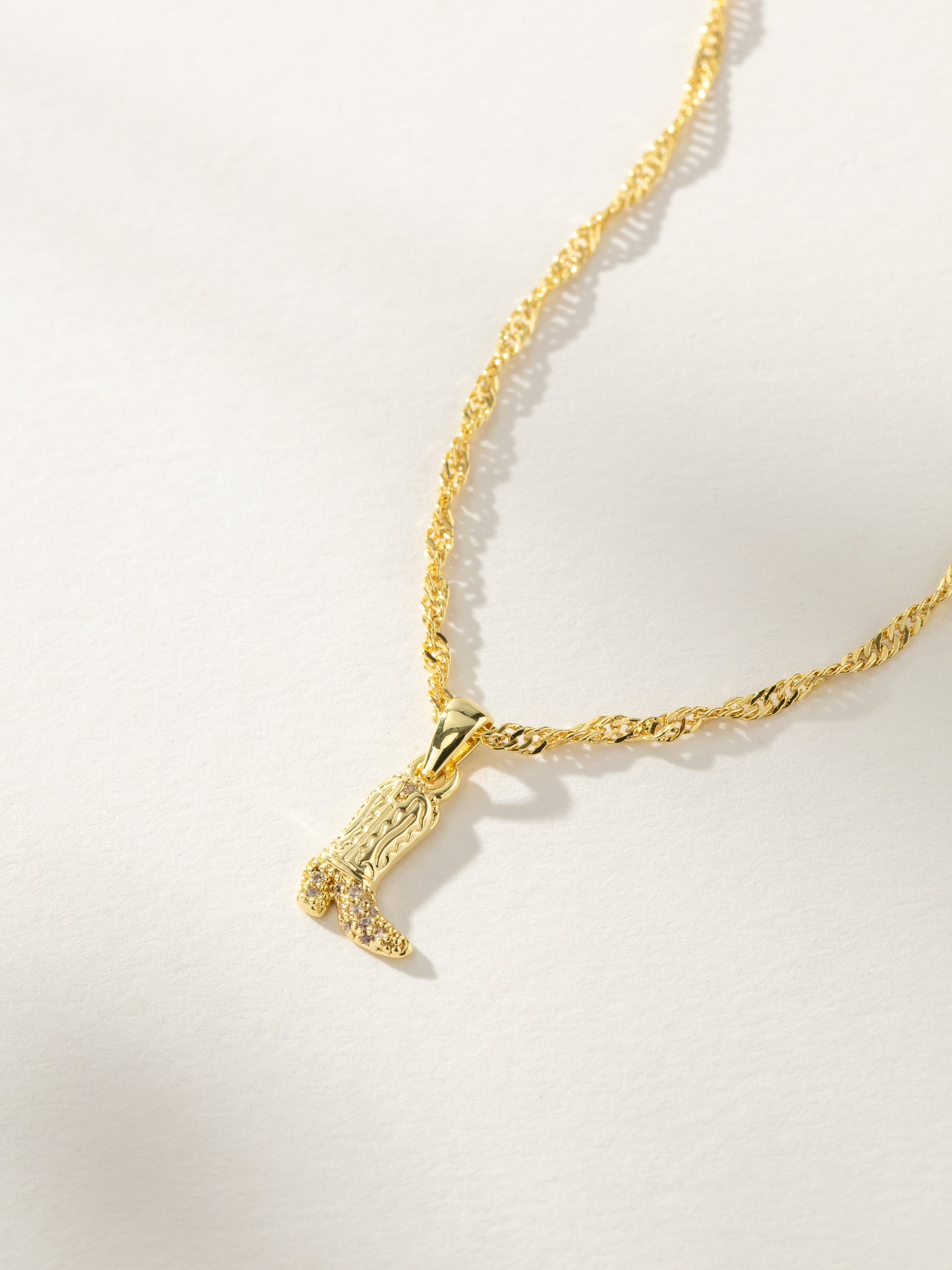 Rhinestone Cowboy Boot Pendant Necklace | Gold | Product Image | Uncommon James