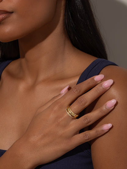 ["Love Triangle Ring Stack (Set of 3) ", " Gold ", " Model Image ", " Uncommon James"]