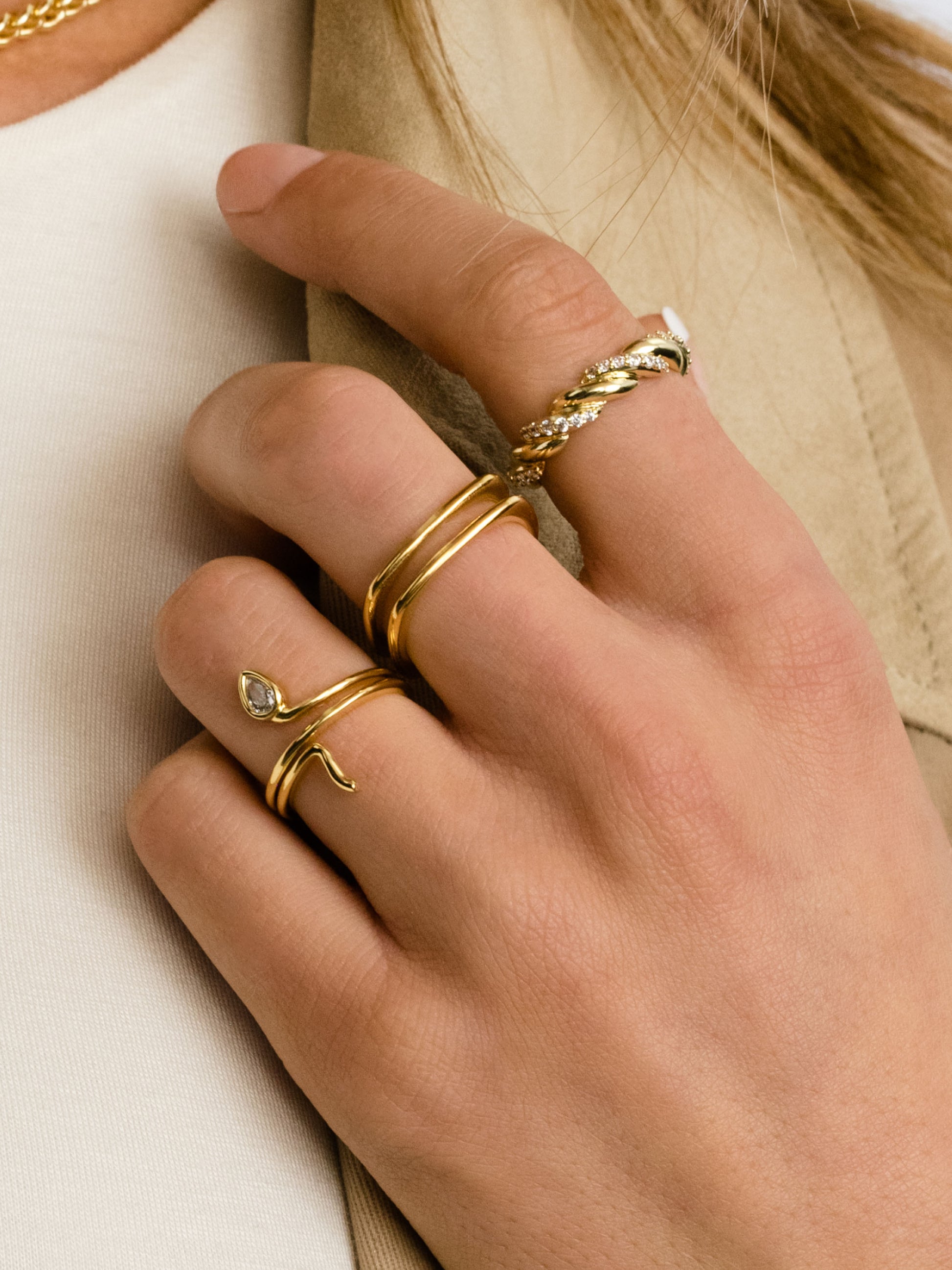 Perfection Twist Ring | Gold | Model Image | Uncommon James