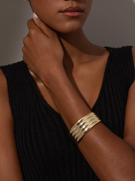 Lola Statement Cuff Bracelet | Gold | Model Image | Uncommon James