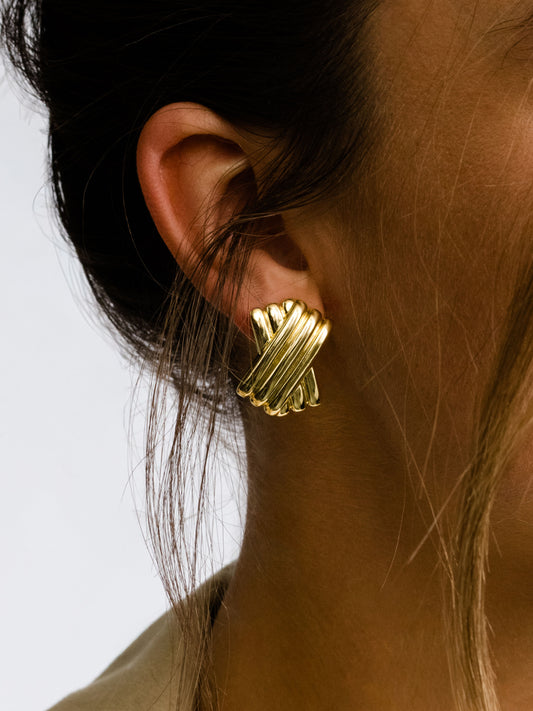 Bisou Statement Earrings | Gold | Model Image | Uncommon James