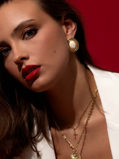 ["Ella Statement Earrings ", " Gold ", " Campaign Image ", " Uncommon James"]
