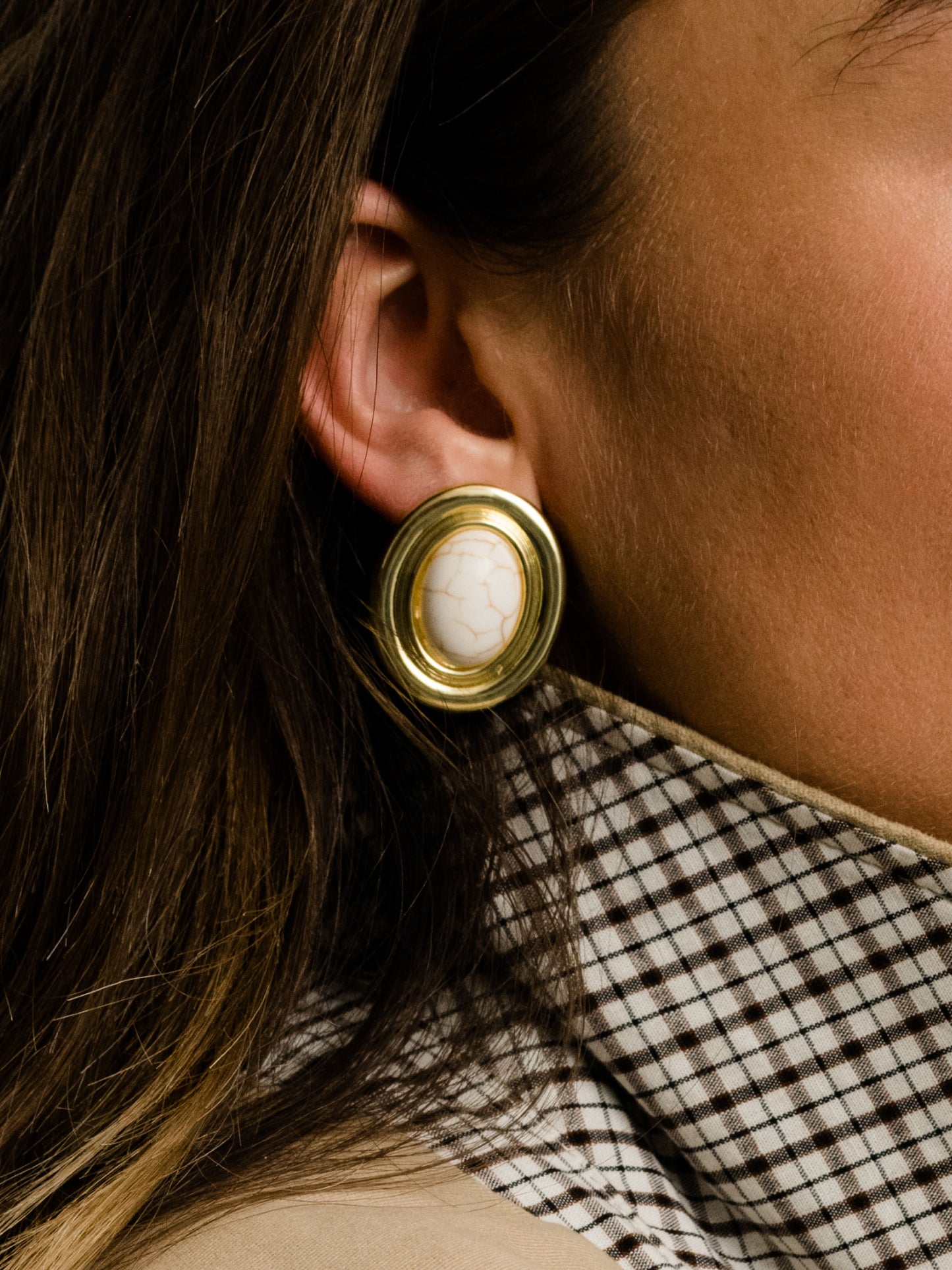 Ella Statement Earrings | Gold | Model Image | Uncommon James