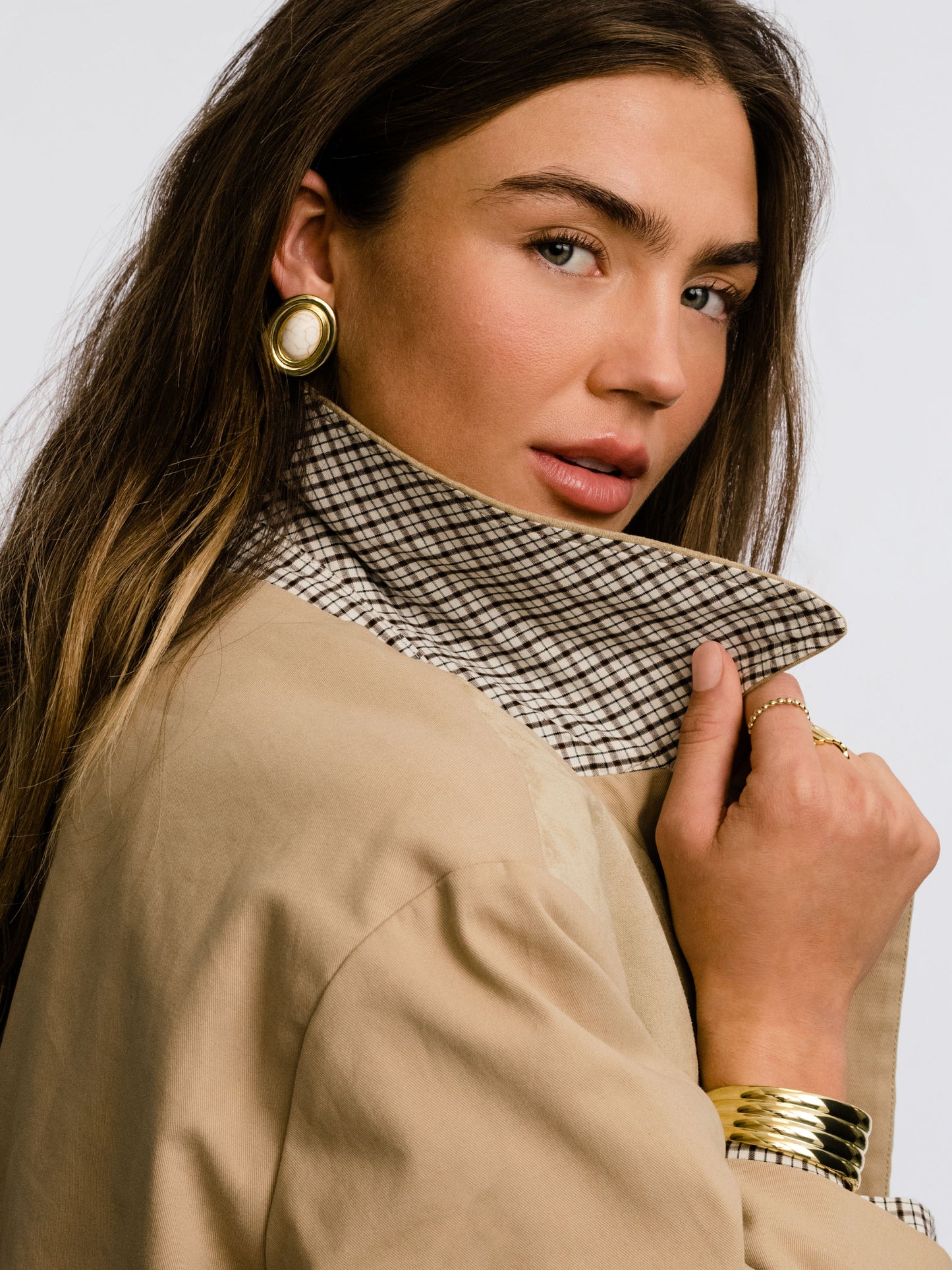 Ella Statement Earrings | Gold | Model Image | Uncommon James