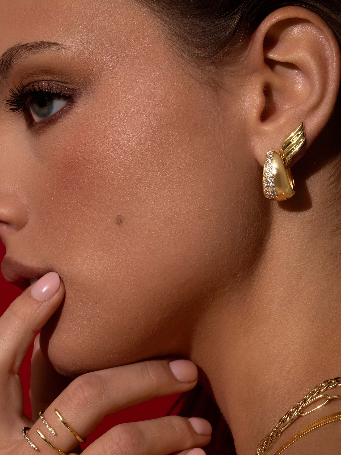 Gemini Statement Hoop Earrings | Gold | Campaign Image | Uncommon James