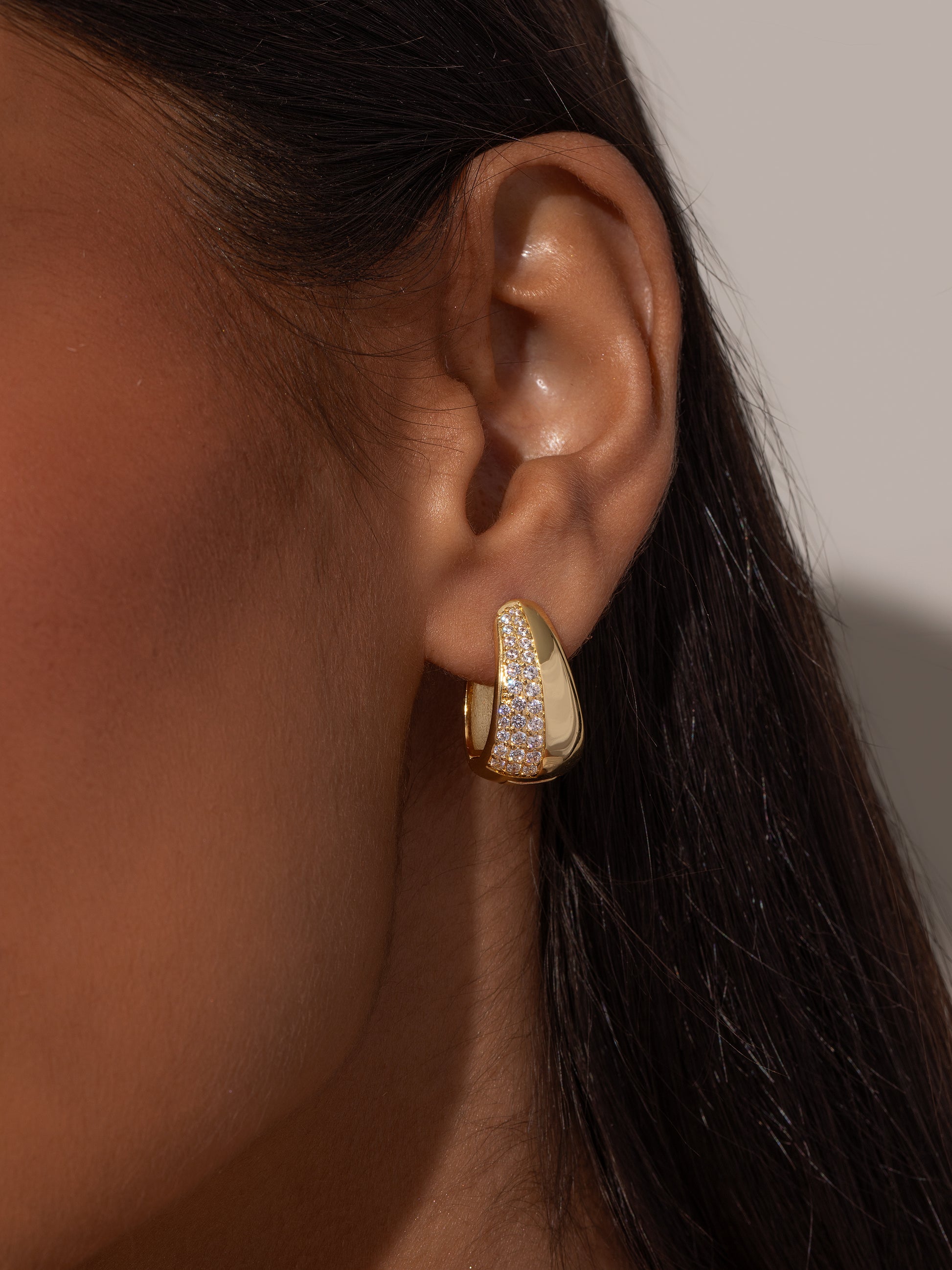 Gemini Statement Hoop Earrings | Gold | Model Image | Uncommon James