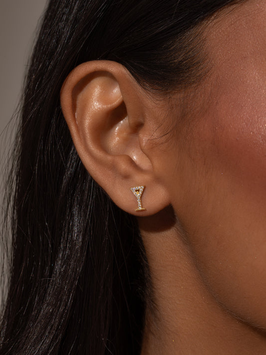 Martini Stud Earrings | Gold | Model Image | Uncommon James