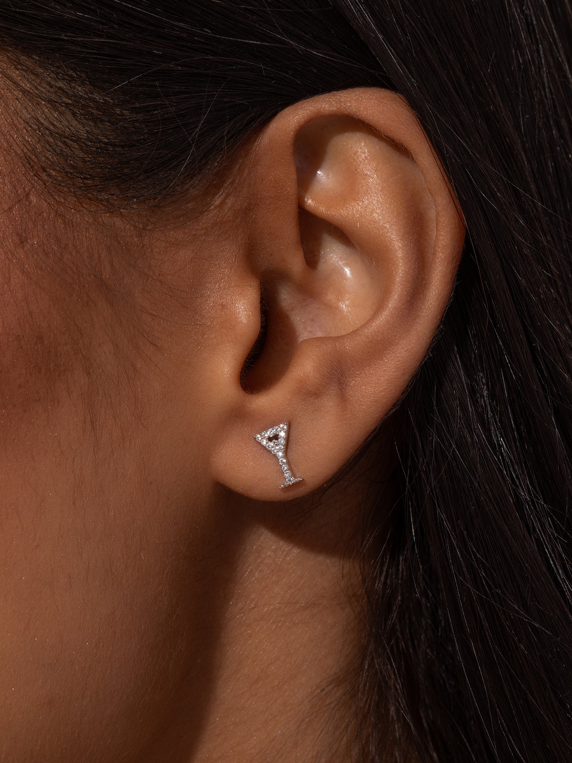 Martini Stud Earrings | Silver | Model Image | Uncommon James