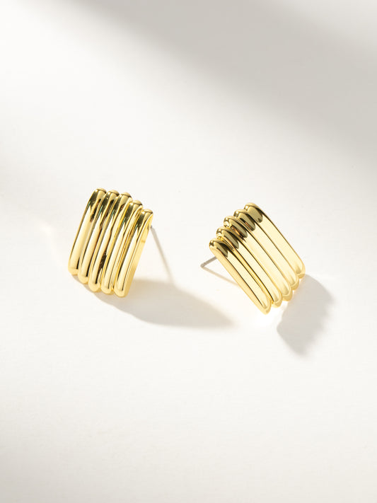 Tough Ribbed Statement Earrings | Gold | Model Image | Uncommon James