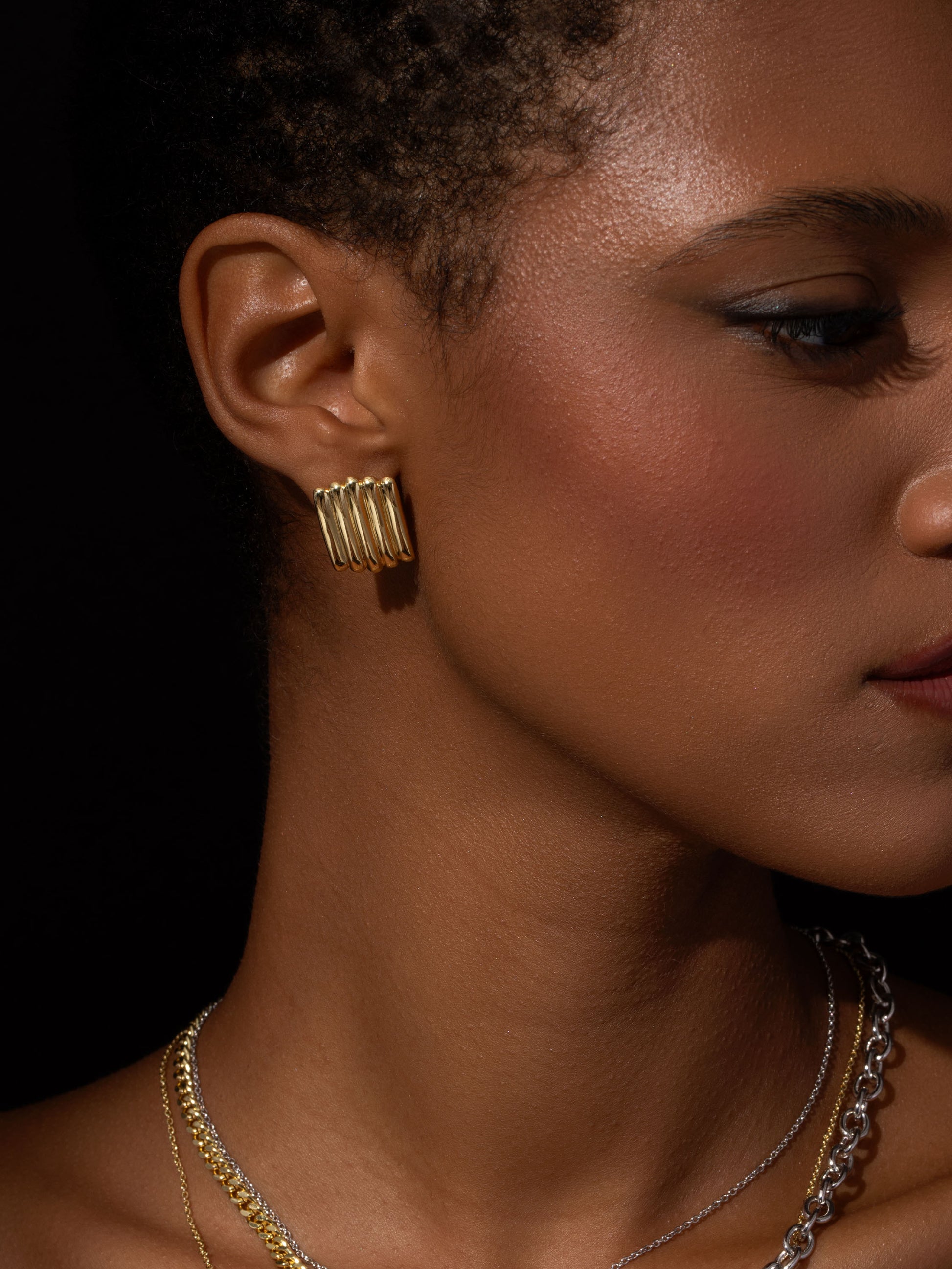 Tough Ribbed Statement Earrings | Gold | Campaign Image | Uncommon James