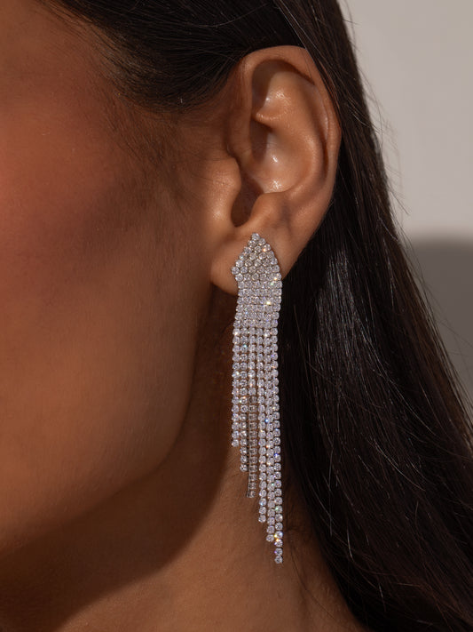 Up Late Statement Earrings | Silver | Model Image | Uncommon James