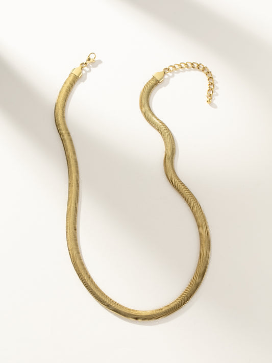 Emboldened Snake Chain Necklace | Gold | Model Image | Uncommon James