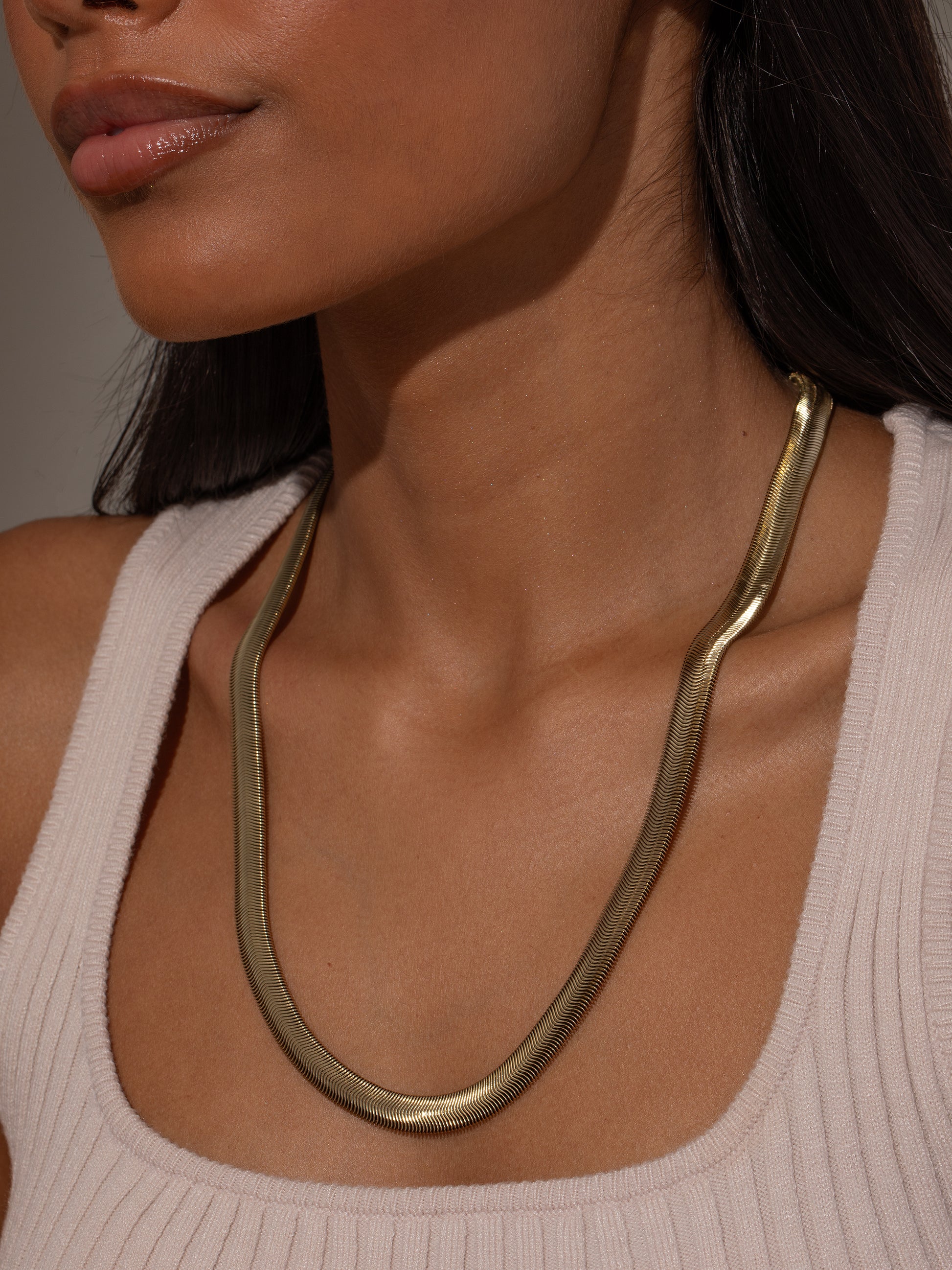 Emboldened Snake Chain Necklace | Gold | Model Image | Uncommon James