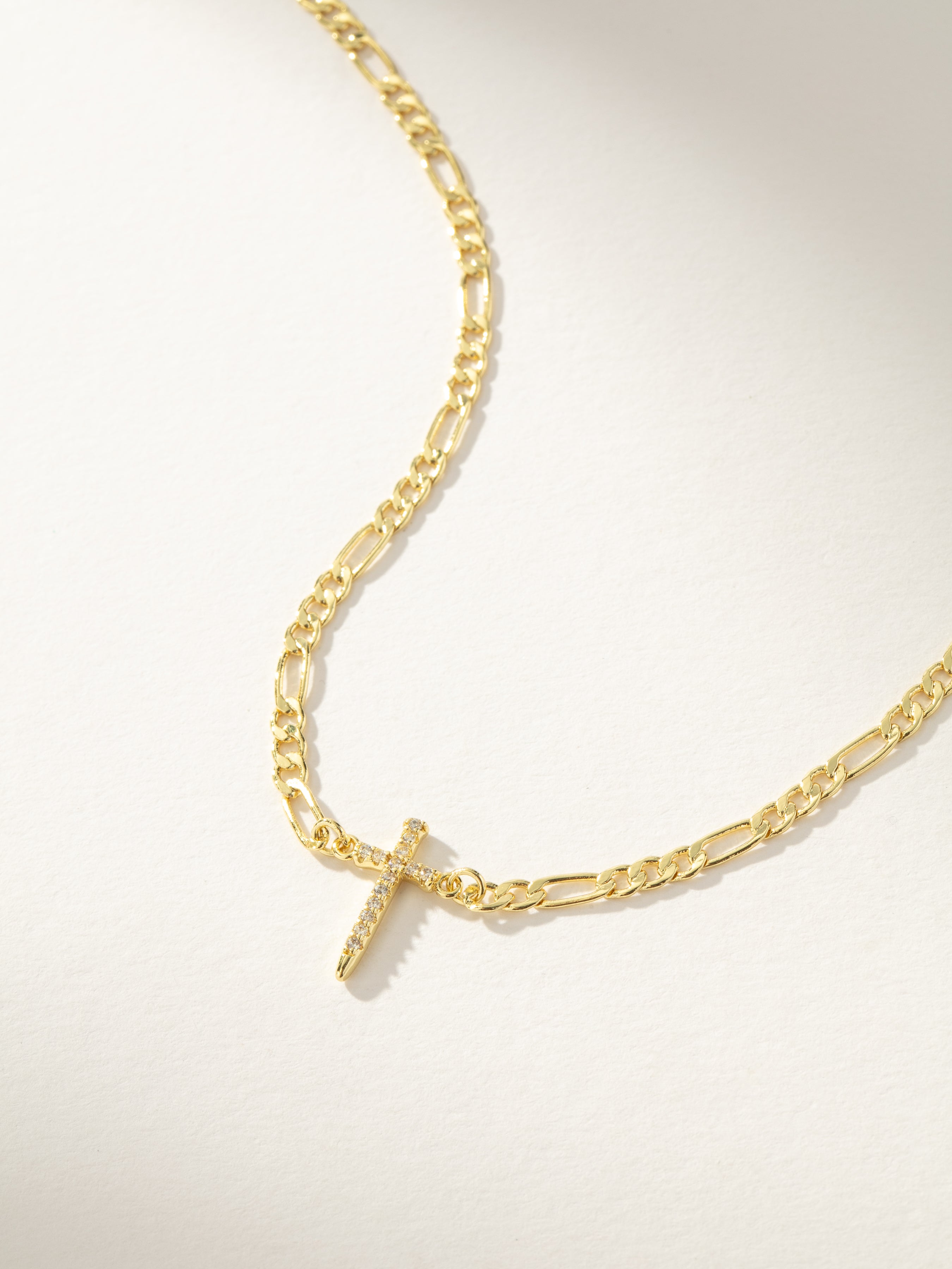 Gold Everyday Cross Necklace | Figaro Chain Necklace | Uncommon James