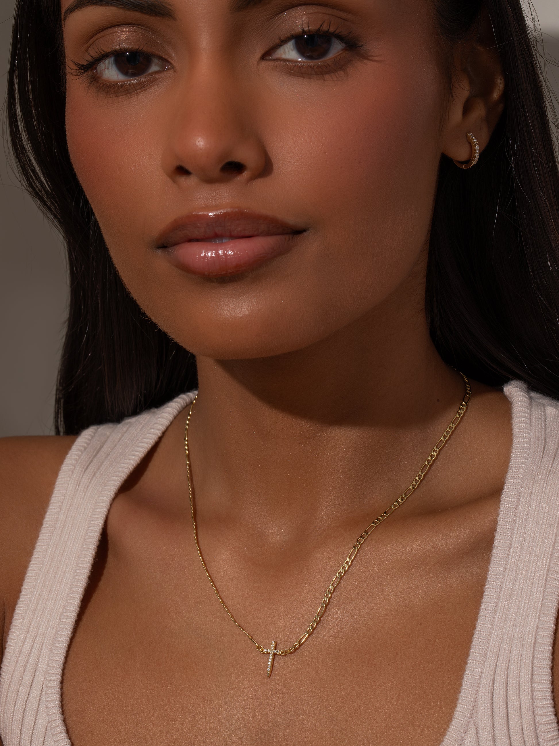 Everyday Cross Necklace | Gold | Model Image | Uncommon James