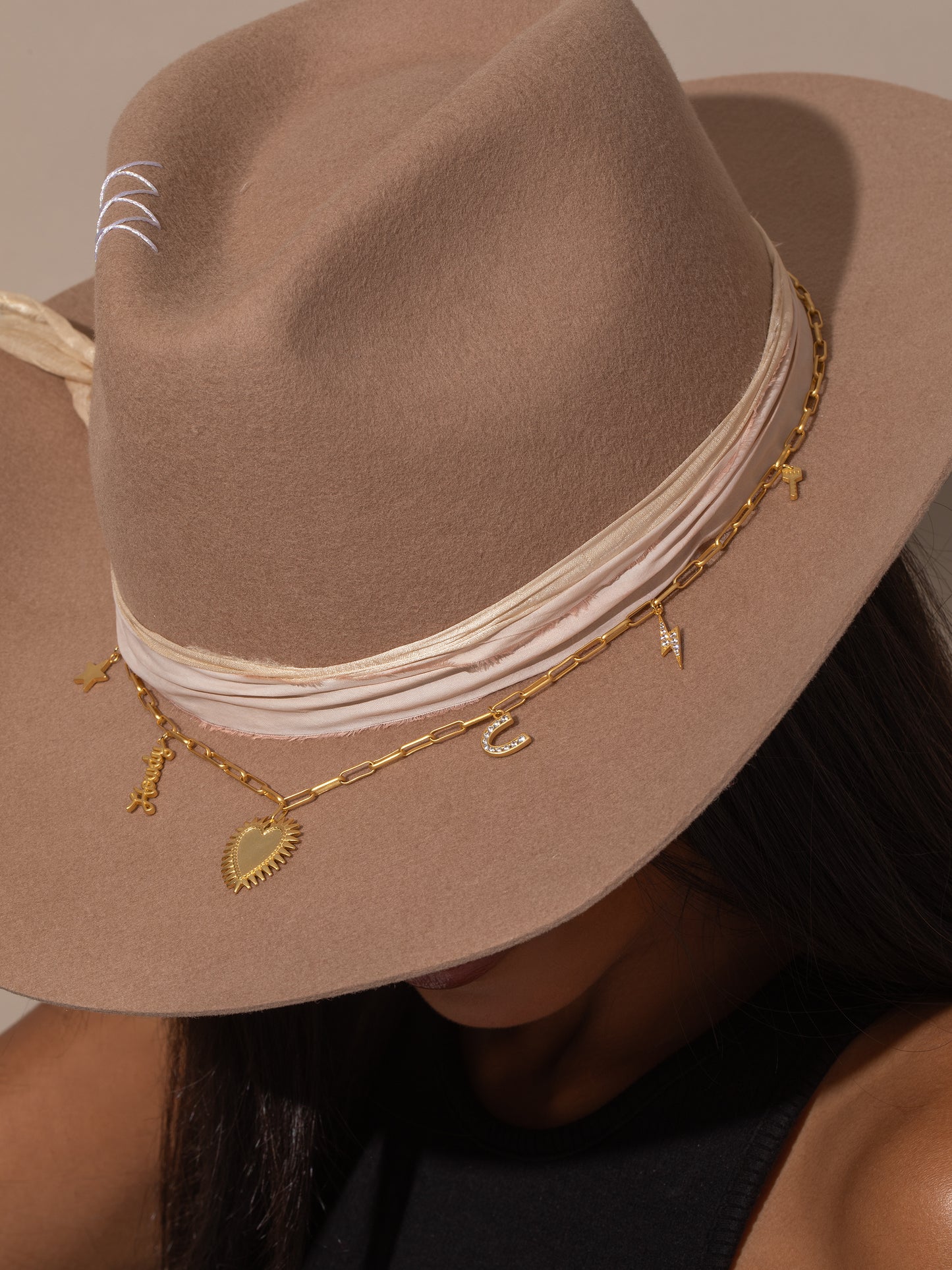 UJ x Rustler Hat Necklace | Gold | Model Image | Uncommon James